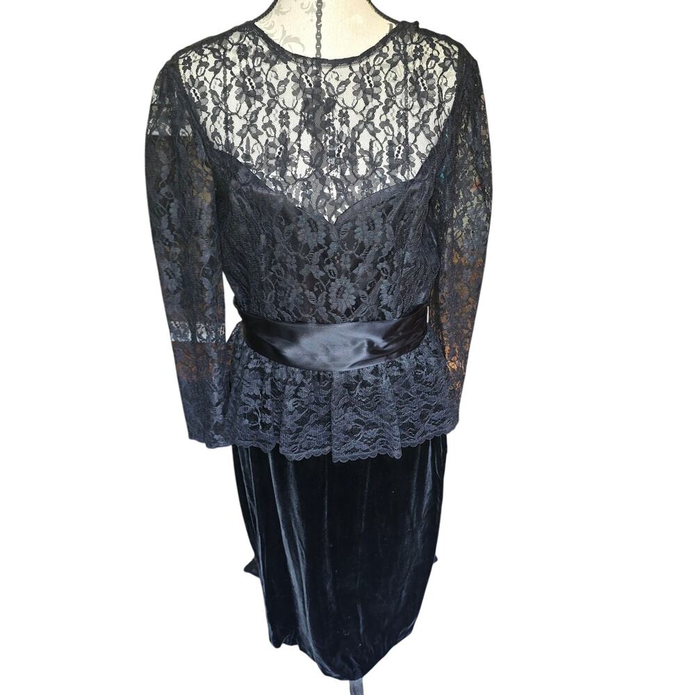Vintage Gunne Sax Goth Witch Velvet Lace Dress Size 13